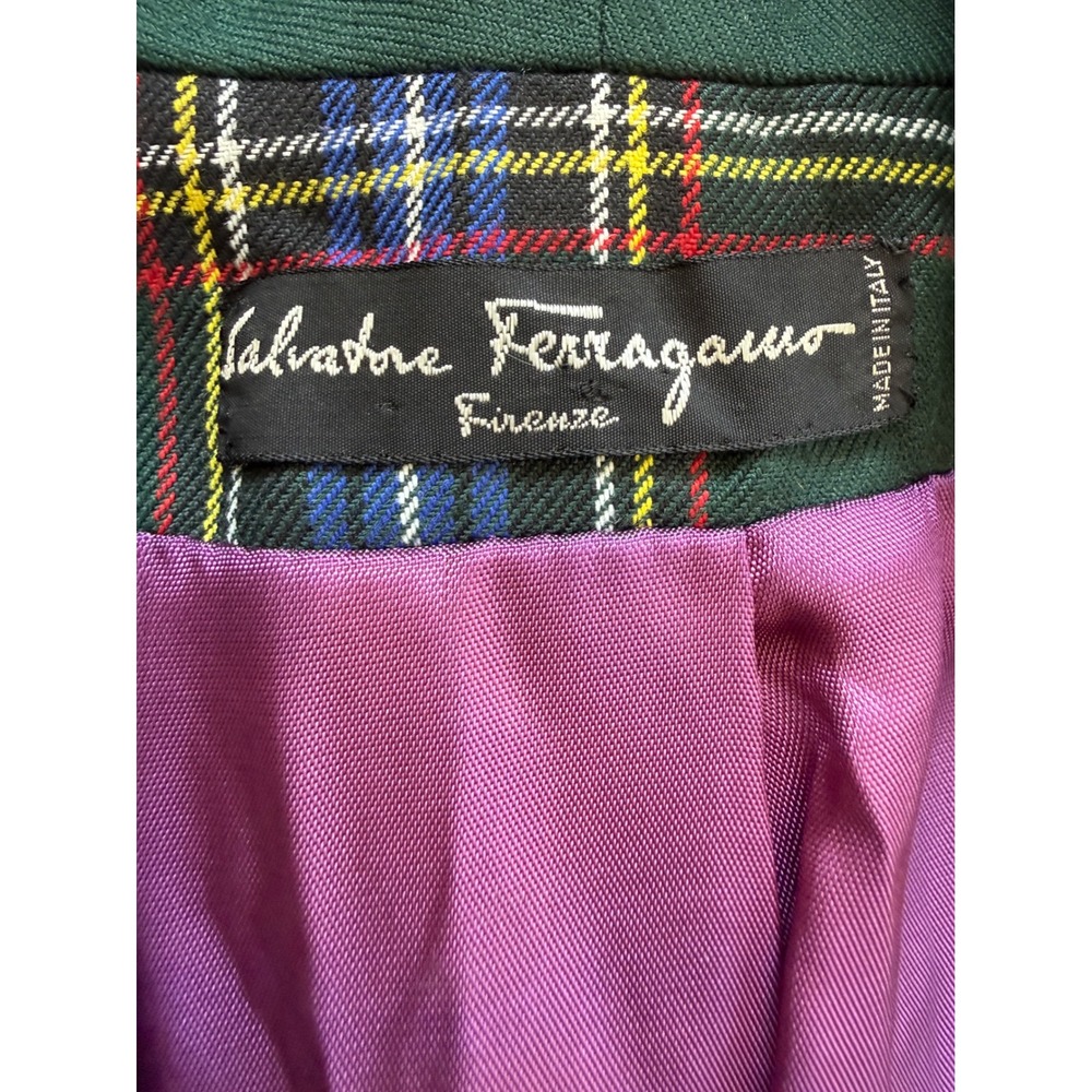 Salvatore Ferragamo Green Tartan Plaid Blazer Made in Italy Purple Lining Womens - Picture 8 of 10